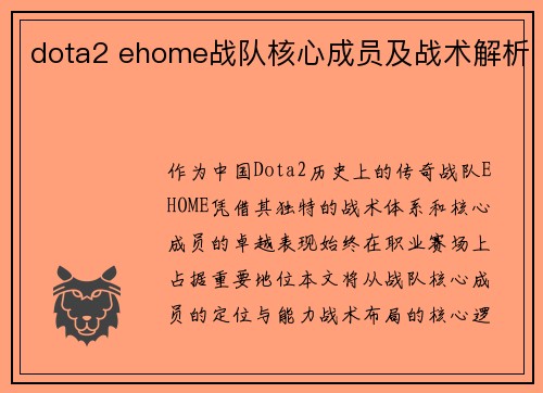 dota2 ehome战队核心成员及战术解析