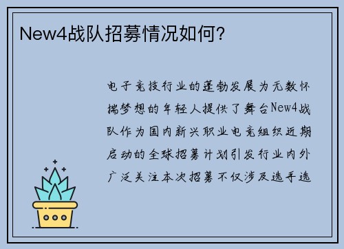 New4战队招募情况如何？